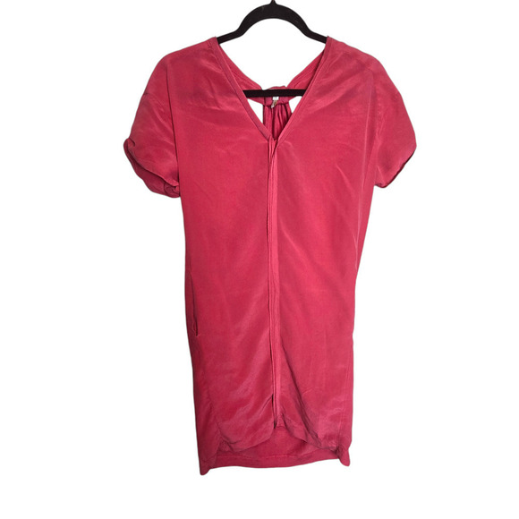 Maje Pink Silk V Neck Short Sleeve Cutout Back Mini T Shirt Dress Small - Picture 1 of 7